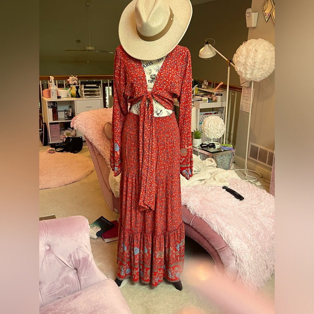 Bohemian Cropped Pheasant Blouse and Skirt Set❤️
